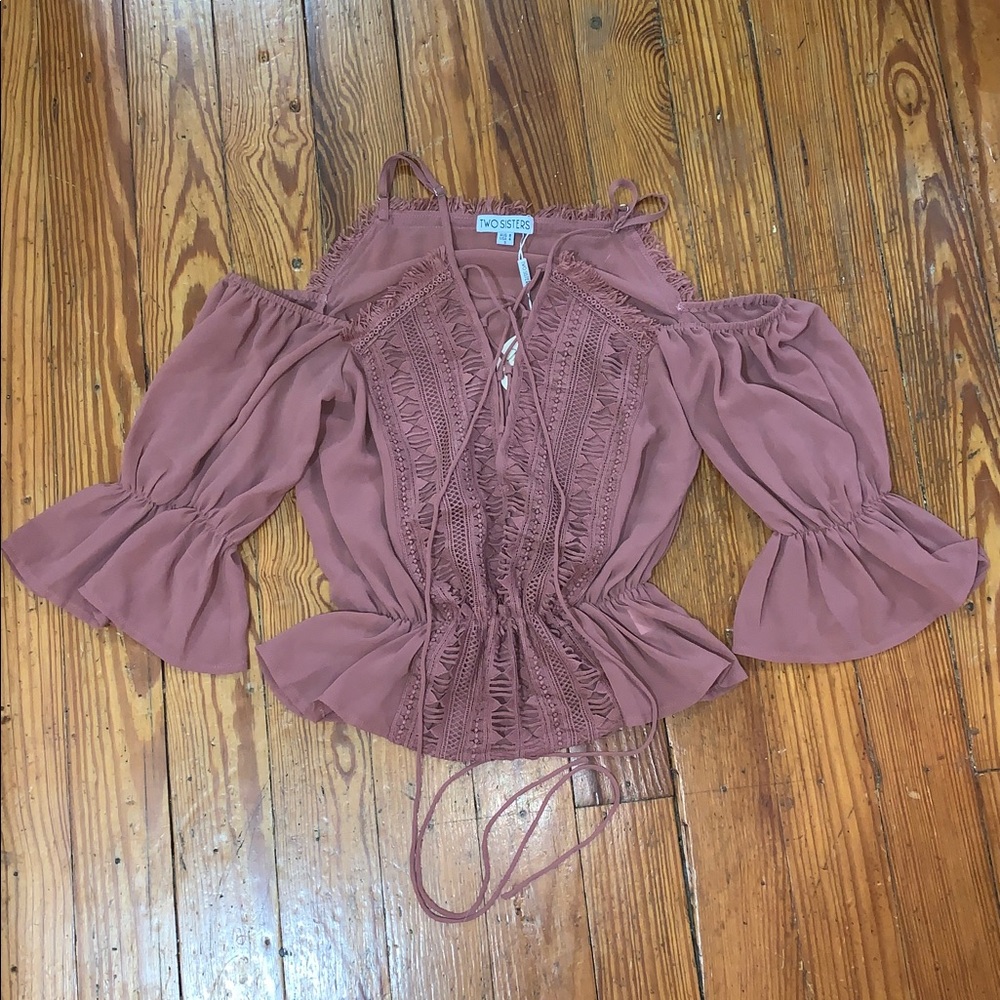 Two Sisters The Label Open Shoulder Peasant Boho Style Blouse